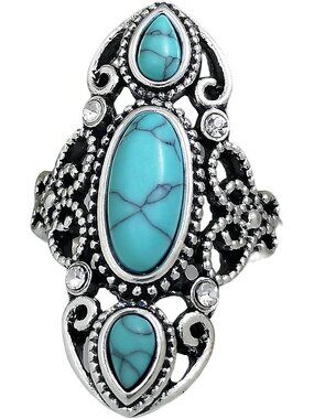 Bohemian Turquoise Ring for Women, 925 Silver Vintage Cowgirl Jewelry, Western S
